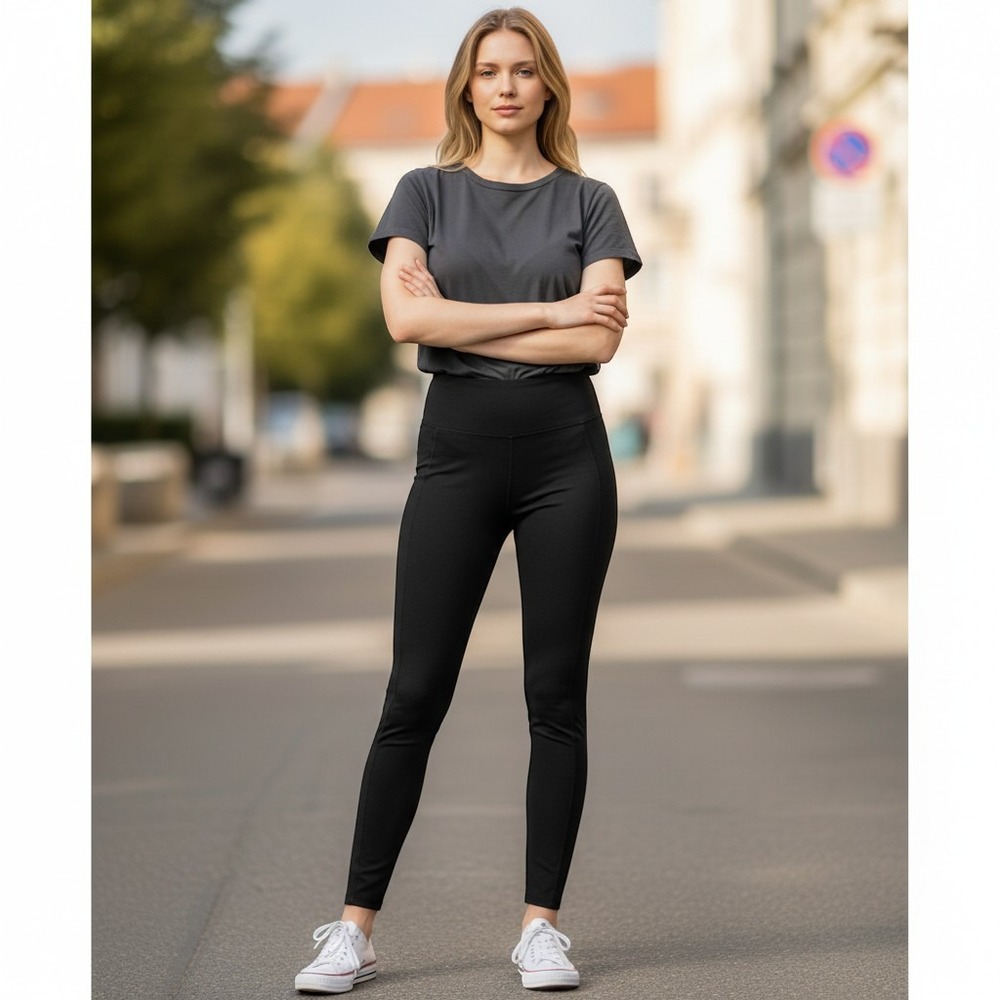 Spanx Tummy Control Leggings M Black High Waisted Compression Ankle Yoga